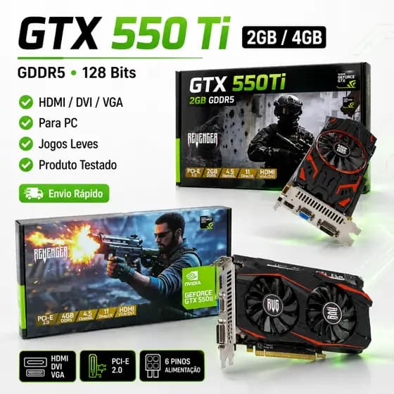 Placa de Vídeo GTX 550 Ti 2GB 4GB GDDR5 128 Bits HDMI DVI VGA Para PC Jogos Leves