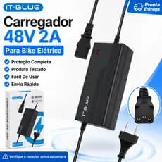 Fonte Carregador 48V 2A Para Bike Bicicleta Elétrica Bivolt Proteção Curto E Superaquecimento