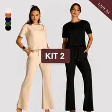 Kit 2 Conjunto de Moletinho Premium Calça Pantalona Blusa Mullet Manga Curta
