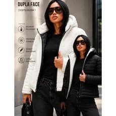 Jaqueta Dupla Face Feminina Impermeável Casaco Frio Intenso Inverno Capuz Pelinho Removivel