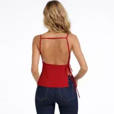 Blusa Regata Alfaiataria Feminina Decote Nas Costas e Amarração Lateral