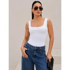 Body Blusa Feminina Decote Quadrado Forrado Poliamida Segunda Pele Inverno Calcinha Fio
