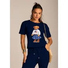 Conjunto de Moletinho Premium Calça Pantalona Blusa Mullet Manga Curta Estampado Inverno