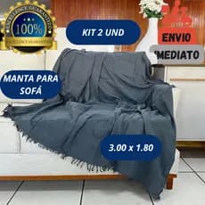 Kit Com 2 Manta Sofá King Gigante 3,00 x 1,80 MT 100% Algodão Artesanal Decoração Elegante Conforto