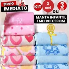 Manta Microfibra  2 ou 3 unidades Estampada Para Kit Maternidade 1 MT x 90 Cm Mantinha para bebe.