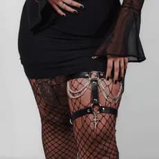 Harness Duas Tiras Liga Gotica Cinta Feminina Cruz Correntes Alternativa Punk Couro Sintético Perna