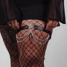 Coxa Harness Alternativa Pentagrama Uma Tira Garter Perna Corrente Fina Punk Liga Gotico Couro Sintético