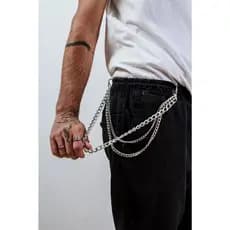 Cinto Corrente Tripla Variada Masculina Prateada Gótica Urbana Hip Hop Look Gótico Streetwear Alternativo