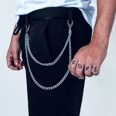 Corrente Grumet Cravejada Calça Saia Versátil Tendência Cinto Punk Rock Prateado Hip Hop Masculina