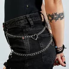 Corrente de Calça Feminina Punk Gótica Dupla Calça Saia Rock Acessório Cinto Minimalista OFF
