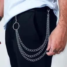 Corrente Tripla Punk Moto Rock para Saia ou Calça com Argola Prateado Alternativo Feminino Gótico Off