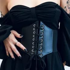 Corset Preto Sintético com Cadarço Gótico Espartilho Feminino Tradicional Ajustável para Cintura Modelada Off