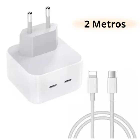 Carregador iPhone 2 Metros 50w Turbo 2 Entradas Usb C iPhone Xs /11/ 12/ 13/ 14 Pro Max iPad