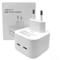 Fonte para Iphone Usb C 50w Turbo 2 Entradas Usb Tipo C iPhone 11/ 12/ 13/ 14/ 15 Pro Max iPad Apple Watch