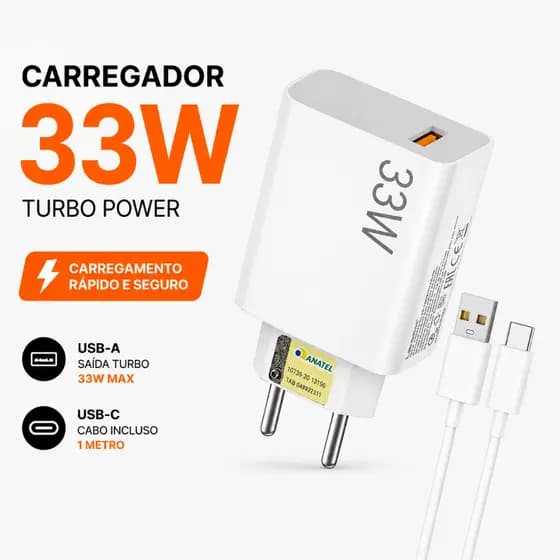 Carregador Tipo C Turbo 33W Original Lehmox Compatível com Android Fast Charger