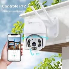 Câmera de Segurança Wifi IP PTZ Full HD 3MP - Cabo de Rede ou Wifi - Aplicativo Yoosee - Visão Noturna e Detecção de Movimento - Bivolt