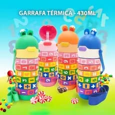 Garrafa Térmica Infantil Educacional com Números e Contas Matemáticas Giratórias 360° - Aço Inoxidável