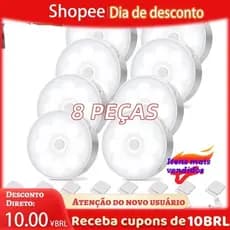 Kit 8 LUZ FRIO/LUZ QUENTE Luminárias Lâmpada Led Sem fio com Sensor Presença recarregável.