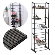 Sapateira Vertical Organizador de 30 Pares com 10 Prateleiras Empilhável em Metal e Plástico Casa Utilidade Armário