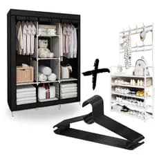 Guarda-Roupa Portátil Dobrável Quarto Closet + Rack Sapateira Cabideiro + Cabide Plástico Perfumado Casa Utilidade