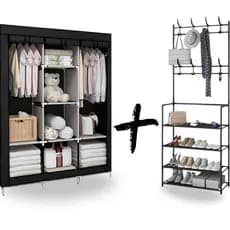Guarda-Roupa Portátil Dobrável Prateleiras e Zíper para Quarto Closet + Rack Sapateira Cabideiro Quarto