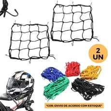 Jogo 2 Rede Elástica Aranha Redinha 40x40 Preto Moto Bike Bagageiro Capacete C/ 6 Ganchos Metal