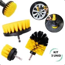 Kit 3 Escovas De Limpeza Automotiva Pesada Rotativa Para Parafusadeira/Furadeira