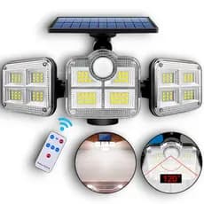 Refletor Grande Solar Luminaria 122 Led Sensor De Movimento Controle Remoto Com Painel de Três Cabeças Giratorias