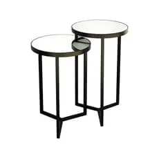Conjunto De Mesas Espelhada Em Aço Preto Modelo Steel Glass Para Decoração
