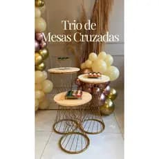 Kit Trio De Mesas Trançados Dourados Em Ferro Treliça Para Festas E Decoração
