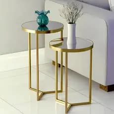 Conjunto De Mesa Lateral Aço Com Espelho Steel Glass Estilo Industrial