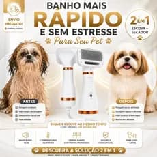 Escova Secadora Pet 2 em 1 Para Cachorro e Gato Tira Pelos Baixo Ruído Secador Profissional 110W