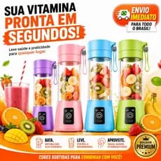Mini Liquidificador Portátil 380ml Recarregável + Cabo USB  Copo Mixer Shake Vitaminas 4 Lâminas