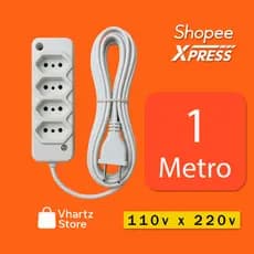 Extensão Elétrica 4 Tomadas Reforçada 1 Metro 10A Bivolt  – Cabo 1,5mm²