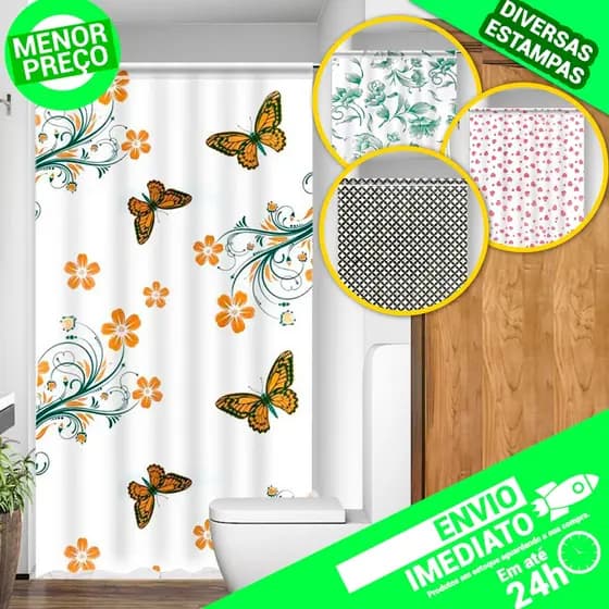 Cortina Para Box de Banheiro PE Estampada Sortidas Uso Direto ao Suporte Acabamento em Viés