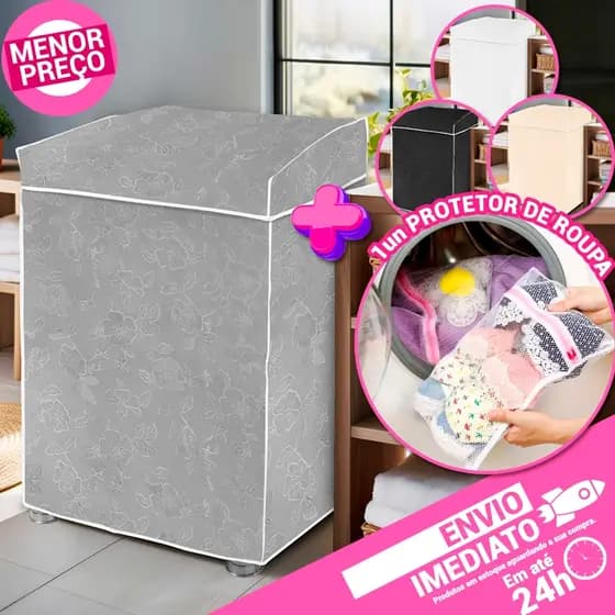 Capa P/ Máquina de Lavar Couronil Floral Abertura Superior Consul Electrolux Brastemp Incluso Saco P