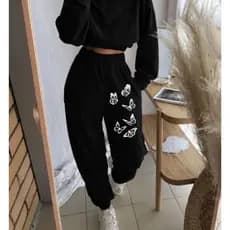 Calça Feminina Moletom Lançamento 100% Algodão Premium Estampada Borboletas