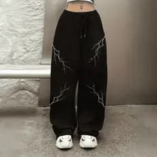 Calça Larga Moletom Wide Leg Unissex Premium Estilo Streetwear Hip Hop Trovões