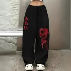 Calça Moletom Wide Leg Unissex Estilo Streetwear Confortável Modelo: "Dragão Oriental" - Novidade Especial