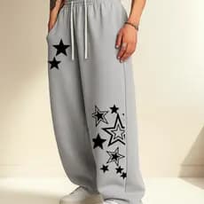 Calça Moletom Wide Leg Unissex Estilo Streetwear Confortável Modelo: "Estrelas Diversas" - Novidade Especial