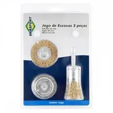 Escova De Aço Circular-Brasfort Jogo 3 Pecas Latonadas Com Haste