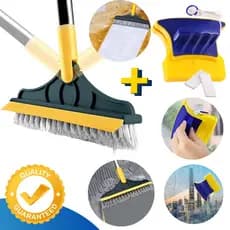 Escova Limpeza Esfregão 2x1 Vassoura Rodo Banheiro Box Cantos Azulejo  + Limpa Vidros Magnético KIT