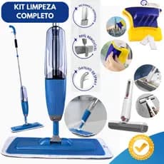 MOP Spray Limpeza Faxina Prática + Limpa Vidros Magnético Janelas e Vidros + Mini MOP Multiuso
