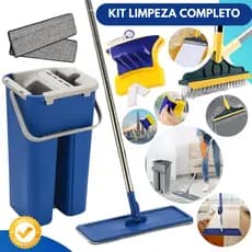Mop Flat Balde Lava Seca Limpeza + Escova Multiuso 2x1 box banheiro + Limpa Vidros Magnético Vidros