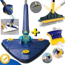 MOP Triangular Giratório + Escova Rodo p/ Banheiro e Box + Limpador Magnético p/ Vidros
