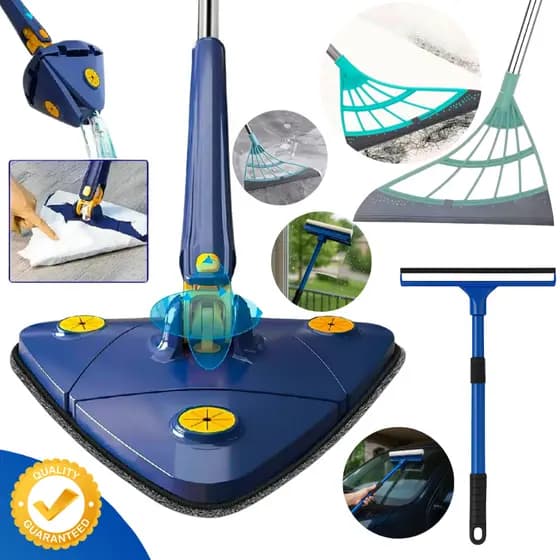 Esfregão Mop Limpeza Giratório Chão Teto + Rodo Silicone Vassoura Mágica + Limpador Vidros Janelas