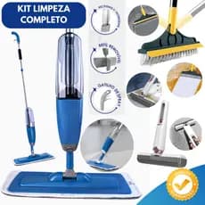 MOP Limpeza Completa Spray com Reservatório + Escova Rodo 2x1 + Mini MOP para Faxina Rápida