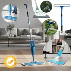 MOP Esfregão Spray Limpeza Lava Seca Chão + Rodo Silicone Vassoura Mágica + Limpador Vidros Janelas