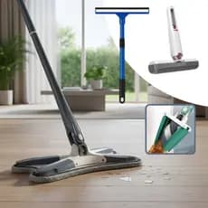Esfregão Limpeza Mop X Giratório Chão Janela + Limpador Vidros Sacada + Mini MOP Rodo Mágico