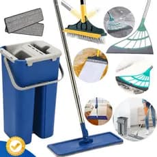 Esfregão MOP Limpeza Rodo Flat Balde Lava Seca Premium + Escova Rodo 2x1 + Vassoura Mágica Silicone
